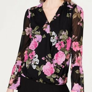 INC Floral Print Mesh pleasant Top